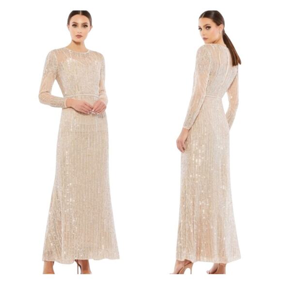 Mac Duggal Dress 93629 Rose Gold Long Sleeve Sequin Column Gown Size 6 - Picture 1 of 6